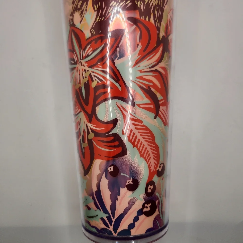 Starbucks Holiday 2022 Enchanted Forest‎ Tumbler Red Straw & Floral Design NWT
